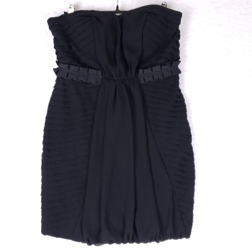 BCBG Generation Strapless Black‎ Dress Ruched Pleated Mini Bow Waist Chic Size 2